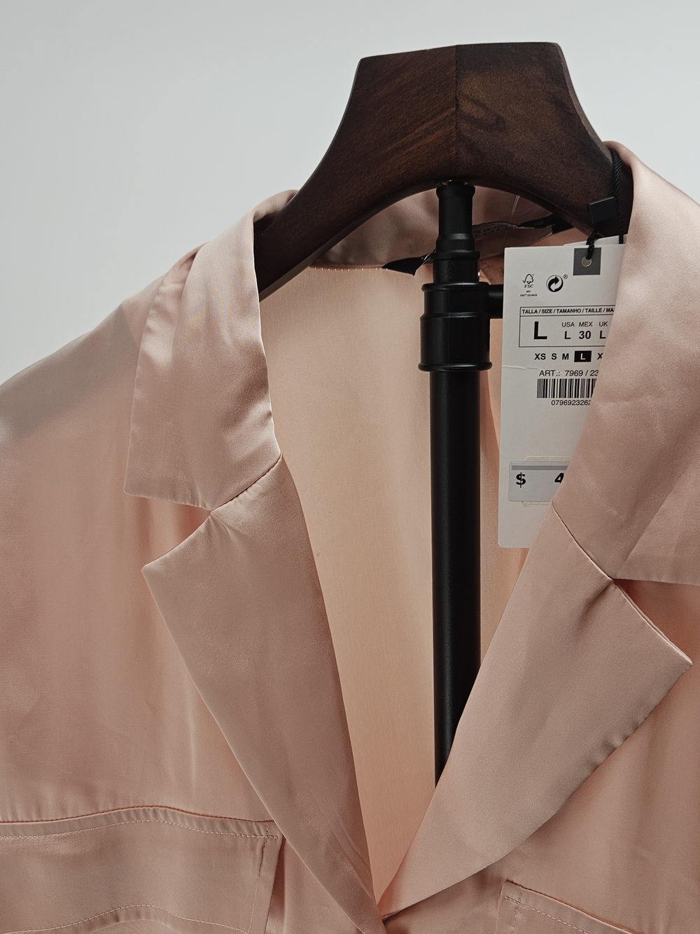 ZARA Womens Chic NWT Blush Soft PinSatin Button Blouse Quiet Luxury Shirt Larg